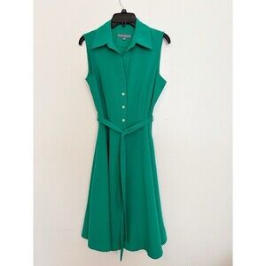 SHARAGANO Shirt Dress Button Down Size 4 Kelly Green Sleeveless Pocket